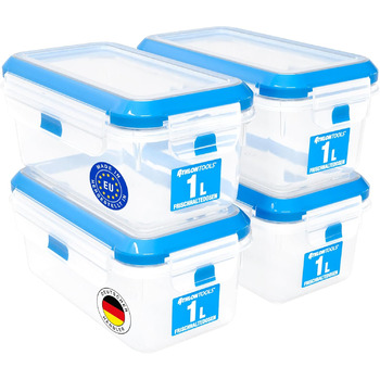 Набір контейнерів для зберігання продуктів ATHLON TOOLS, 4 шт., об&39ємом 3 л, якості для кейтерингу - 100 герметичні та герметичні від -40 до 100 градусів - для всіх продуктів - без BPA - Контейнери для зберігання в холодильнику (1 л Набір з 4 шт.)