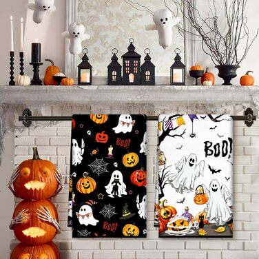 Кухонні рушники Arquiel Retro Luscuncher з мікрофібри, 2 шт., зимові кухонні рушники, абсорбуючі, подарунок на свято, новосілля, прикраса кухні (Хелловін 02, 40 x 60 см)