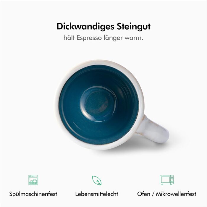 Чашки для эспрессо 75 мл с блюдцами, набор 4 предмета, темно-синие KIVY