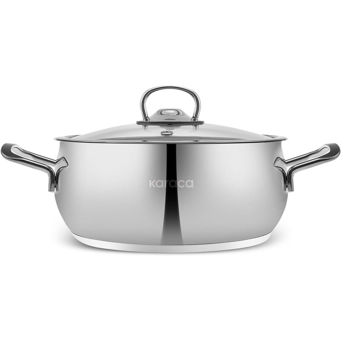 Набір індукційного посуду преміум-класу Karaca Emirgan з 8 предметів, сріблясто-червоний, міцний набір індукційного посуду, підходить для всіх типів плит, скляна кришка, каструлі та сковорідки, які можна мити в посудомийній машині (13 предметів - срібляст