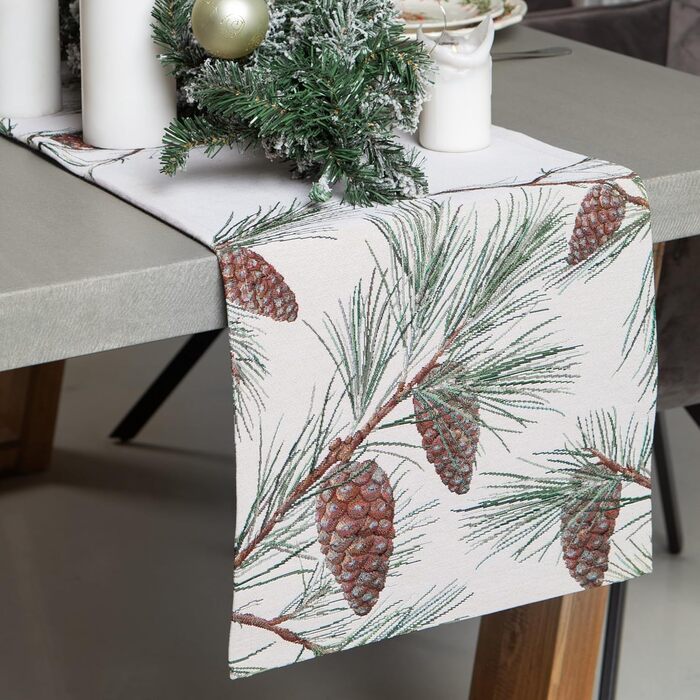 Різдвяна гобеленова скатертина Home of Christmas Скатертина на Різдво та Новий рік (Соснові шишки (без блискіток), доріжка 40x100 см)