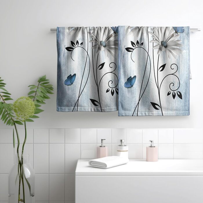 Різдвяні кухонні рушники Kwlegh, рушник для рук, різдвяна ялинка, цукерка-тростина, сніжинка, рушник для пальців, набір з 2 шт. , милий чоловічий банний рушник, високопоглинаючі рушники, 36 x (синя квітка з метеликом)