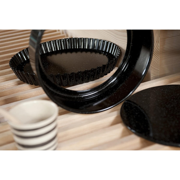 Форма для випічки, 26 см, 3 шт., ФОРМИ ДЛЯ ВИПІЧКИ КЛАСИЧНІ, висота 8,0 см, Професійний пекар, форма для випічки, емальована, чорна, з трубчастою основою, індукційна, 0485-022