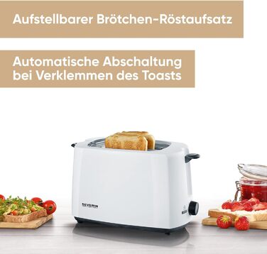 Автоматичний тостер SEVERIN, тостер з насадкою для булочки, якісний тостер з піддоном для крихт і потужністю 700 Вт, AT 2287 (білий / чорний)