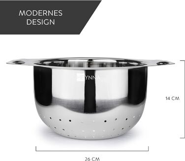 Кухонное сито HEYNNA из нержавеющей стали / капельное ситечко с ручками Ø 26 см, нержавеющая сталь подходит для посудомоечной машины / кухонное сито в качестве сита для макарон, сита для салатов, рисового сита / дуршлага нержавеющая сталь