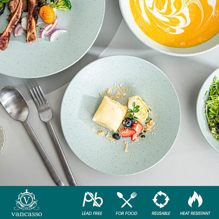 Столовий сервіз з керамограніту, ванкассо 32 предмети Карстовий комбінований сервіз з фаянсу, набір посуду у вінтажному вигляді для 4-12 осіб (Sabine-lg, посуд для 4 осіб)