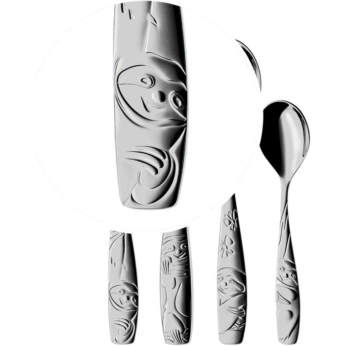 Дитячі столові прибори WMF, іменне гравіювання гномів 4 шт. и, від 3-х років, Cromargan полірована нержавіюча сталь, можна мити в посудомийній машині, з гравіюванням, подарунки на хрестини, подарунки на хрещення, дитячі столові прибори з іменним гравіюван