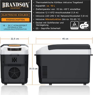 Електричний автохолодильник 10 л 45 Вт Brandson