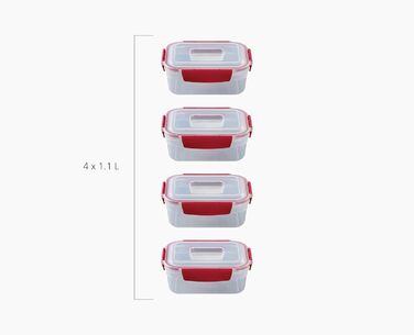 Набор пластиковых контейнеров прямоугольных 1,1 л с крышкой, 4 предмета, красный Joseph Joseph