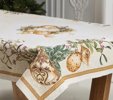 Дім різдвяної гобеленової різдвяної скатертини Скатертина на Різдво та Новий рік (Золотий вінок (Іскристий), 140x140 см)