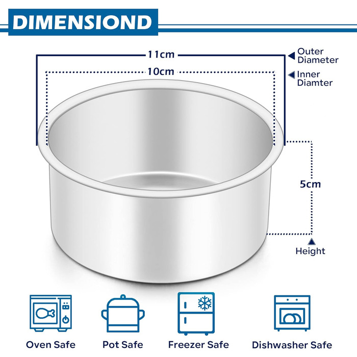 Большая форма для выпечки 20,3 см, нержавеющая сталь Herogo, круглая форма для выпечки, набор из 3 шт., слоеная форма для торта, формы для подноса на день рождения, глубина 5 см и бесшовный дизайн, прочный и пригодный для мытья в посудомоечной машине (10,