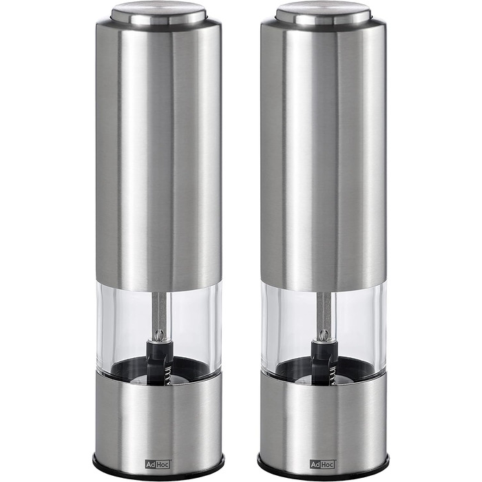 Набір електричних млинів для солі та перцю AdHoc з 2 чорно-білих тропіків з керамічною кавомолкою, регульованою дрібною та грубою, включаючи сіль і перець (нержавіюча сталь)