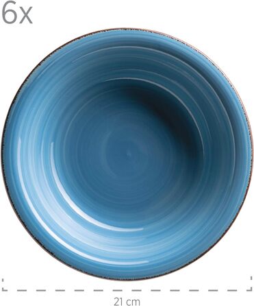 Набір тарілок для 6 осіб у сучасному вінтажному стилі, столовий сервіз із 12 предметів, ручний розпис, керамограніт (синій)