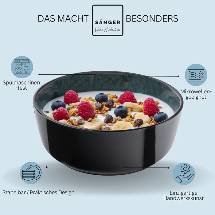 Кам&39яні миски для пасти 6 предметів, набір мисок для пасти на 6 осіб, набір мисок, придатний для миття в посудомийній машині та мікрохвильовій печі, велика багатофункціональна миска темно-сірого кольору 750 мл VALUE COLLECTION (Маніла, миски 6 предметів