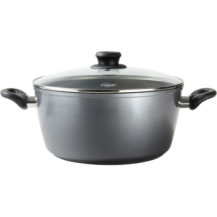 Каструля STONELINE XXL з литого алюмінію, велика, з кришкою, 7 л, антипригарне покриття зі справжніми кам&39яними частинками, індукційний посуд для всіх типів варильних поверхонь, духовка, приготування їжі без жиру та олії, сірий (32 см)