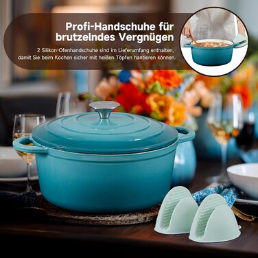 Чавунна форма для запікання 24 см, емальована з кришкою, включаючи 1 пару силіконових рукавиць Nilpferd