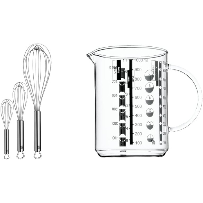 И, віночок з нержавіючої сталі частково матовий, віночок, віночок, віночок, можна мити в посудомийній машині (комплект зі скляним мірним стаканчиком 1 л), 3 шт.