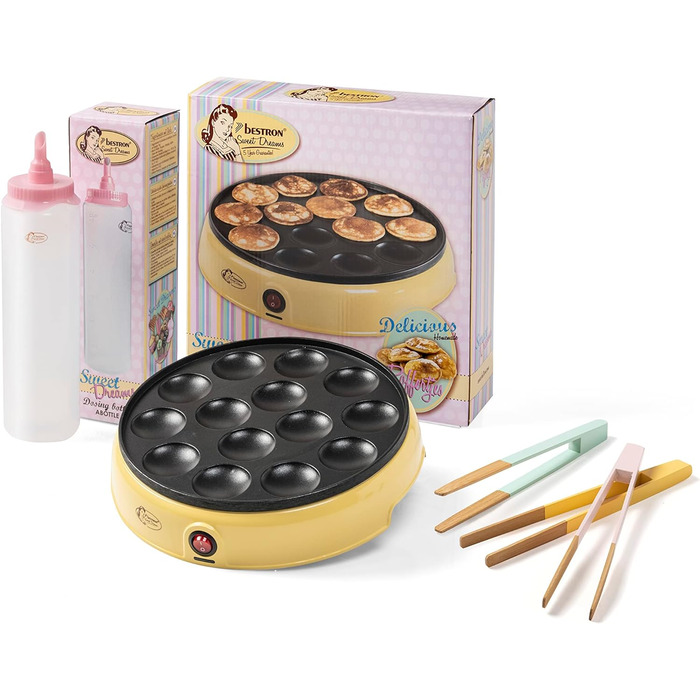 Пакет вартості, включаючи пляшку для тіста та 3 набори щипців для подачі, ідеально підходить для різдвяних, великодніх або дитячих днів народжень, ретро-дизайн, 800 Вт, колір білий/жовтий (білий/рожевий)