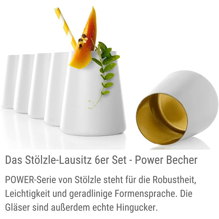Набір із 6 склянок 380 мл, білий/золотистий Power Stölzle Lausitz
