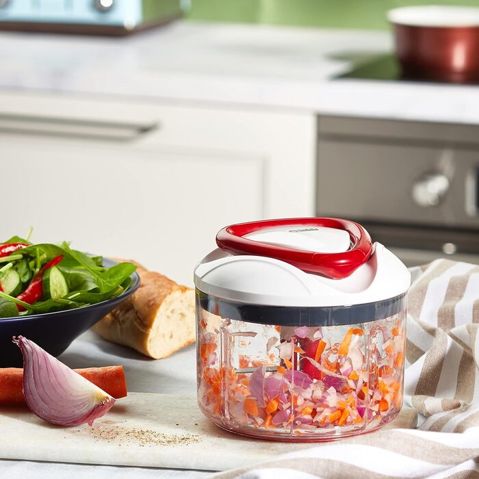 Інструкція з експлуатації універсального подрібнювача Zyliss E910015 Easy Pull, 750 мл, овочерізка, цибулярізка, подрібнювач фруктів і овочів, з надзвичайно гострими лезами в запатентованому швейцарському дизайні 750 мл