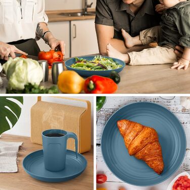 Набор пластиковой посуды для кемпинга на 4 персоны, 17 предметов, синий Odoland