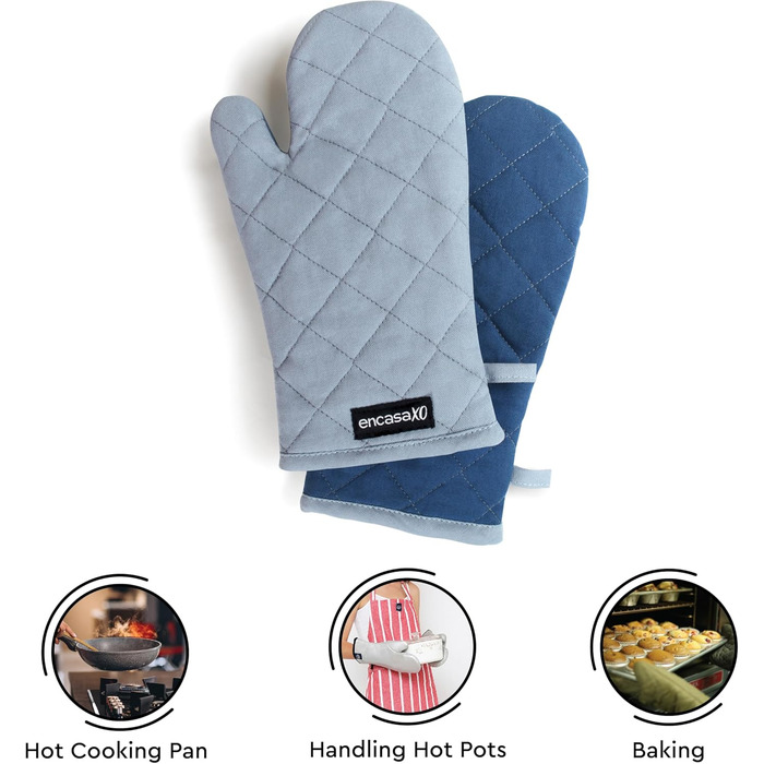 Рукавички для мікрохвильової печі Encasa Homes Extra Long (2 шт.) для кухні - Силіконові сріблясті термостійкі - Захищають руки від гарячого обладнання - (17x29 см, сірий та кобальтово-синій)