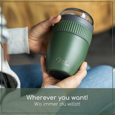 Стаканчик для пластівців Milu 400 мл з назвою MsliMax для йогурту герметичний стаканчик з ложкою (оливково-зелений, нержавіюча сталь)