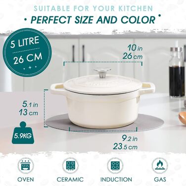 Чавунна жаровня з кришкою, емальоване покриття 5 л Ø 26 см vancasso