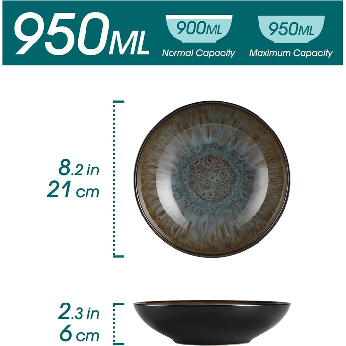 Столовий сервіз з керамограніту, комбінований сервіз BUBBLE vancasso з 32 предметів з фаянсу, набір посуду у вінтажному вигляді, включає миски з пластівцями, кавові чашки, десертні тарілки та обідні тарілки на 8 осіб (VC-BUBBLE-BN-STP-FR, Bubble-bn)