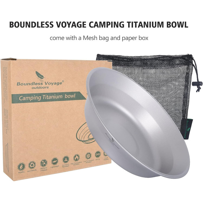 Титановая тарелка Чаша Кемпинг Набор посуды Легкая кухонная утварь на открытом воздухе Портативный дорожный поднос для пикника Тарелка Чашка Прочные столовые приборы с сумкой для переноски (Ti1112T Bowl)