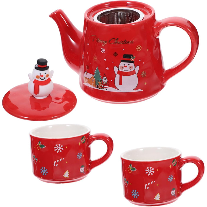 Керамический набор чайников с рождественским мотивом 550 мл снеговика. WEKADRIN