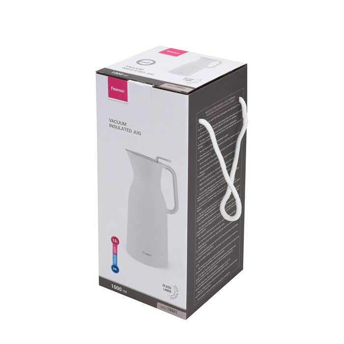 Термоглечик Fissman 1000 мл, колір БІЛИЙ пластиковий корпус зі скляною колбою (19841)