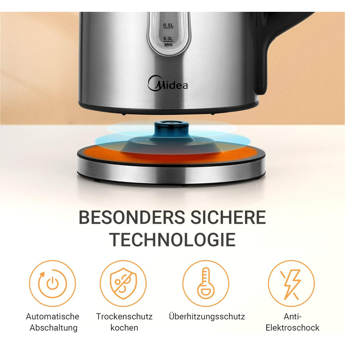 Чайник Midea из нержавеющей стали с настройкой температуры, 1,5 литра, 2200 Вт, чайник белый, чайник с индикацией температуры и функциями безопасности, без бисфенола А (с настройкой температуры)