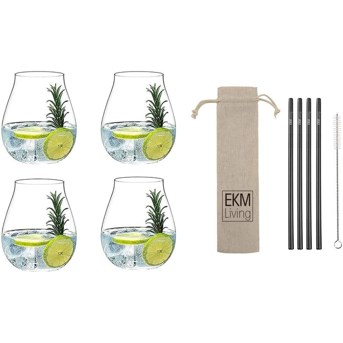 Набір з 4 келихів для джин-тоніка із трубочками з нержавіючої сталі, чорні Gin Set Classic Riedel