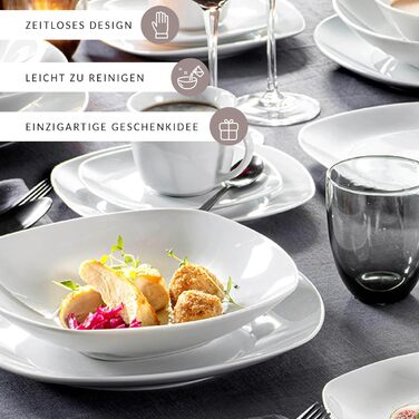 СПІВАЧКА Білий обідній сервіз Bilgola, порцеляновий набір посуду з 30 предметів на 6 персон, набір тарілок округлого дизайну, обідня тарілка (супова тарілка 6 шт. )