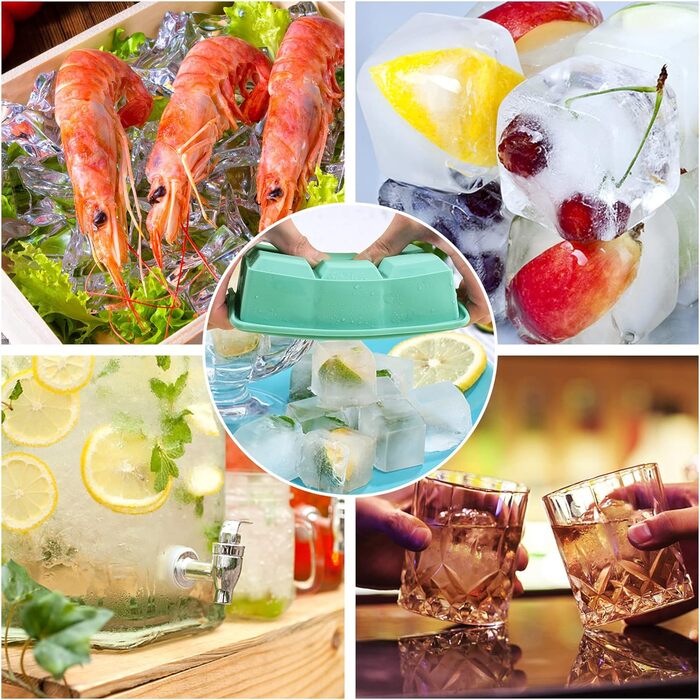 Форма для льоду LessMo XXL, 3-елементна, силіконова форма для льоду на 18 отворів з кришкою, великі кубики льоду 4,8 см, штабельовані та придатні для миття в посудомийній машині, без BPA для пива, коктейлів, віскі (1-мідно-зелена)