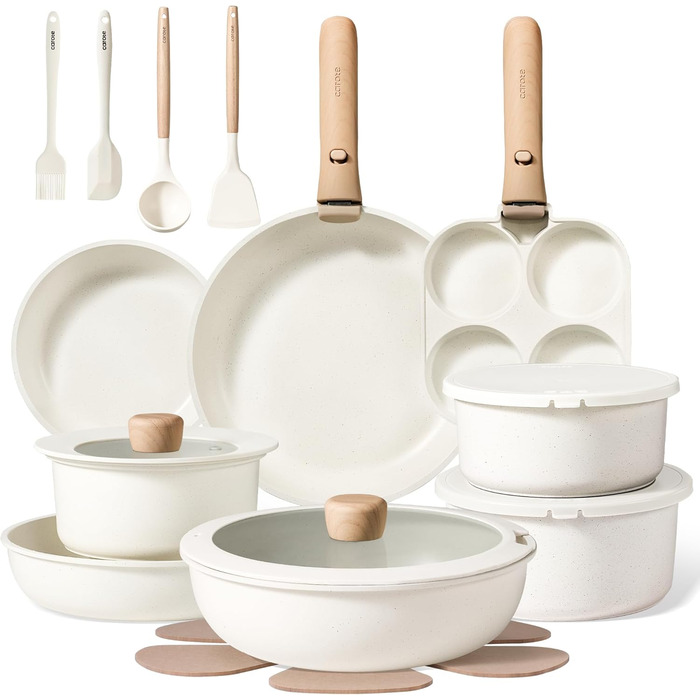 Набір кухонного посуду з 25 предметів, кремовий CAROTE