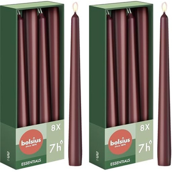 Набір з 16 конічних свічок 2,4 x 24,5 см, 2 упаковки по 8 шт, бордовий Essentials Bolsius