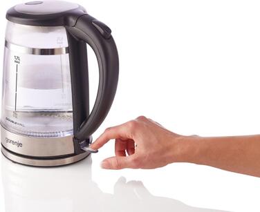 Gorenje Электрочайник 1.7л, 2,200 Вт, strix контроль, стекло, черный
