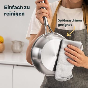 Сковорода вок SILBERTHAL індукційна 28 см - Сковорода вок з нержавіючої сталі для смаження у фритюрі та смаження - Для всіх типів плит - Жароміцна до 400C (з покриттям, 20 см)