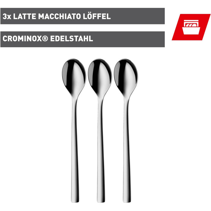 Набір ложок Silit Trend Latte Macchiato, 3 шт., довгі ложки 18,5 см, для йогурту, нержавіюча сталь Cromargan полірована, стійка до подряпин, не іржавіє, можна мити в посудомийній машині