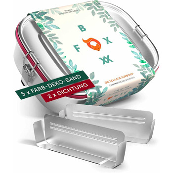 Ланч-бокс преміум-класу з нержавіючої сталі Міні 800мл 2 перегородки / 3 відділення 5 х декоративних кольорових кілець 2 х ущільнення та розумні затискачі Герметичний, екологічно чистий ланч-бокс для дітей (X-Large 2 дільники 1400 мл)