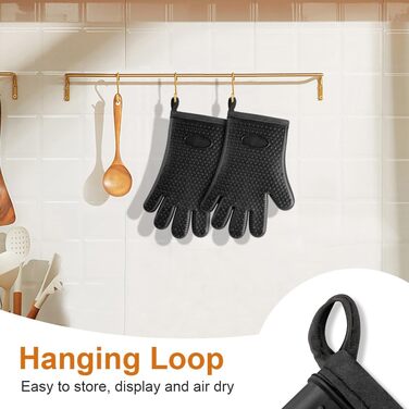 Набір рукавичок для духовки AUAUY, 1 пара силіконових рукавичок для духовки з 2 тримачами для каструль, нековзні кулінарні рукавички, термостійкі рукавички для духовки, рукавички для кухні, приготування їжі, випічки, гриля, барбекю (чорні-п&39ять пальців)