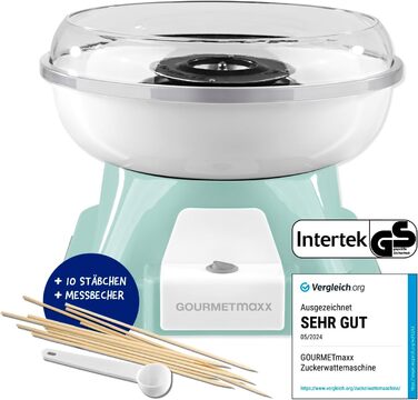 Апарат для виробництва цукрової вати GOURMETmaxx для дому з аксесуарами Ретро-апарат для виробництва цукрової вати Ностальгія з паличками для цукрової вати та мірною ложкою Цукрова вата для дитячих свят Білий (М&39ятний)