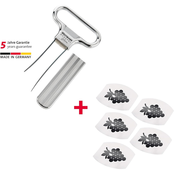 Штопор Westmark Blade / Clasp, вкл. открывалку для бутылок, литой под давлением цинк/сталь, Ah-So, серебристый, 6285556C (хромированный, декоратор и укупорка 5 винных наливов)