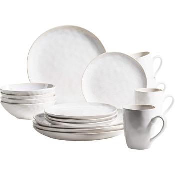 Серия MSER Frozen, Набор керамической посуды на 4 персоны, Комбинированный сервиз из 16 предметов с органическими формами, Сервиз с цветными крапинками, Керамогранит, Белый