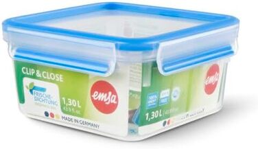 Набір контейнерів для зберігання продуктів EMSA Clip & Close, прямокутні, 5 x 0,8 л, коробки для зберігання, 100 герметичні, придатні для миття в посудомийній машині, морозильної камери та мікрохвильової печі, прозорі, сині, зроблені в Німеччині, N10307 (