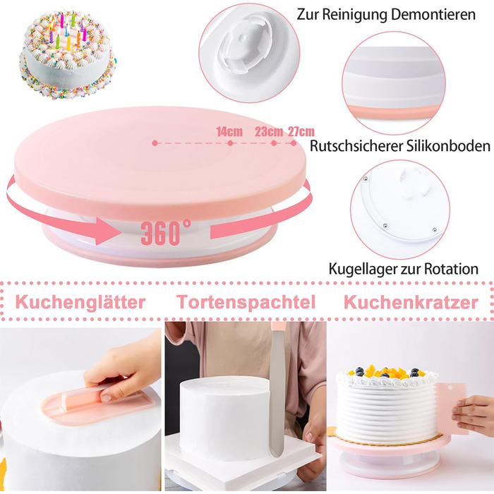 Набір аксесуарів для торта Nifogo, 301 предмет, аксесуари для випічки, аксесуари для декорування тортів з обертовою підставкою, кондитерський мішок, кондитерські насадки, шпатель для початківців (C-світло-рожевий)