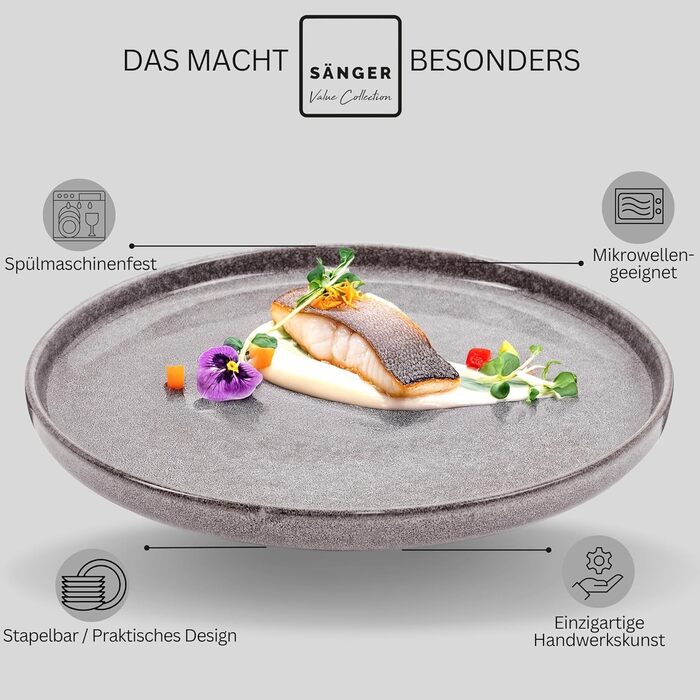 Блюдо Комбінований сервіз на 6 персон, набір тарілок кавовий кухоль макаронна миска 30 шт. , набір посуду з кераміки посудомийна машина - мікрохвильова піч - стійкий до подряпин, набір посуду з кераміки КОЛЕКЦІЯ ЦІННОСТЕЙ (Каїрська місячна сіра, обідня та