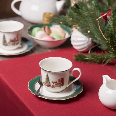 Набір з 2-х кухлів Fissman 250 мл CHRISTMAS EVE з блюдцями порцеляна (13760)